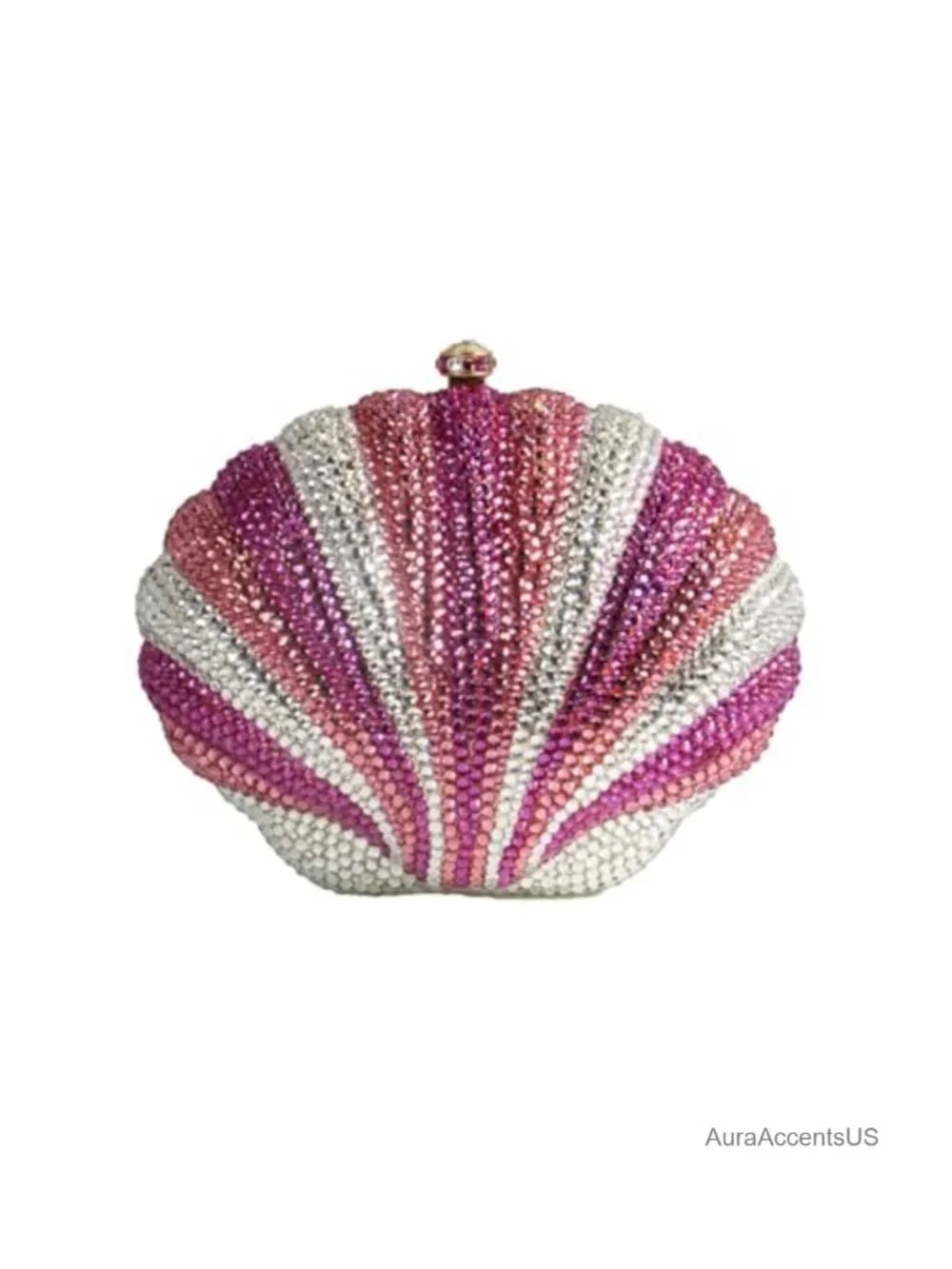 Small Shell Rhinestone Evening Clutch with Removable Chain
